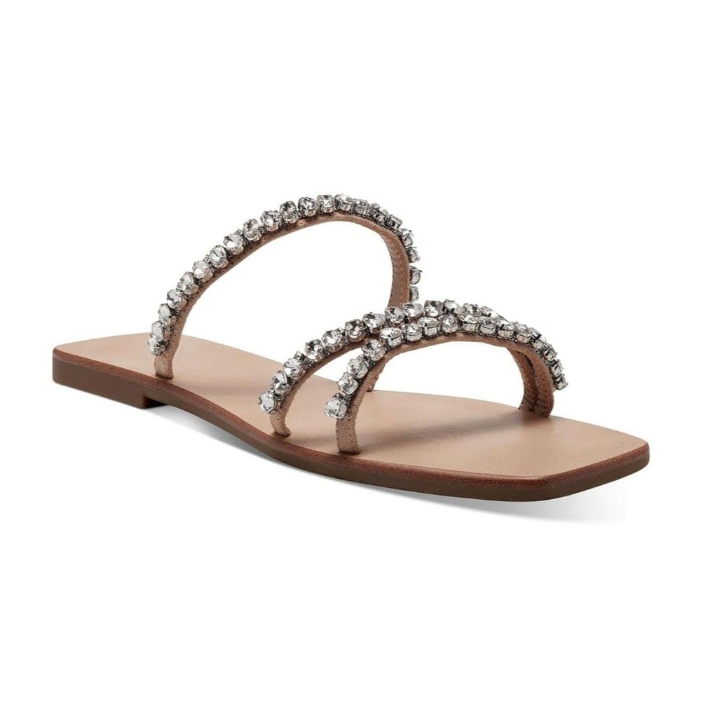INC Womens 7.5 M Nude Bling Embellished Strappy Flat Sandals NIB JP9